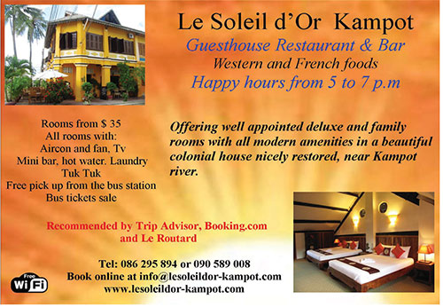 Le Soleil d'Or Hotel Rooms in Kampot, Cambodia.