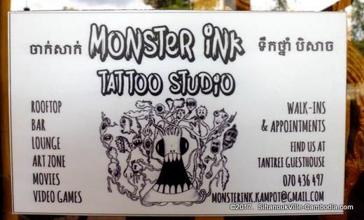 Monster Ink Tattoo and Tantrei Bar in Kampot, Cambodia.