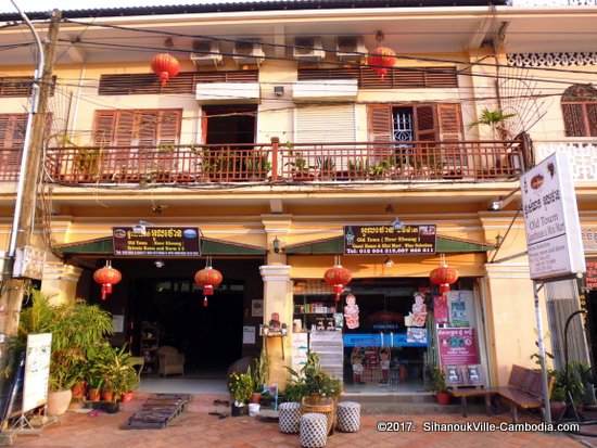 Old Town Guesthouse and Market in Kampot, Cambodia.