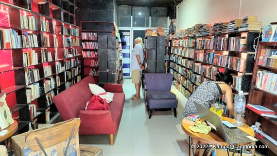 Bookish Bazaar Cafe and Bookstore in in Kampot, Cambodia.