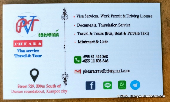 Pheara Visa, Travel and Tour in Kampot, Cambodia.