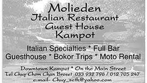molieden italian restaurant and guesthouse  in Kampot, Cambodia.