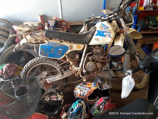 Kampot Dirt Bike Shop in Kampot, Cambodia.  Big Bike Repairs.