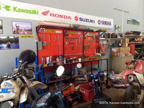 Kampot Dirt Bike Shop in Kampot, Cambodia.  Big Bike Repairs.