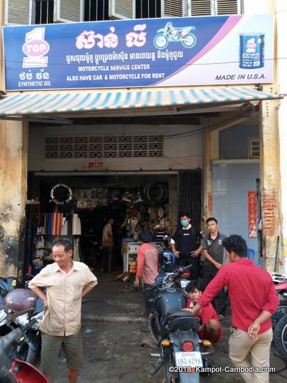 Sean Ly Motorcycle Service Center in Kampot, Cambodia.