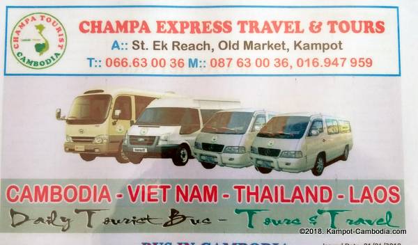 Champa Express Travel & Tours Bus in Kampot, Cambodia.