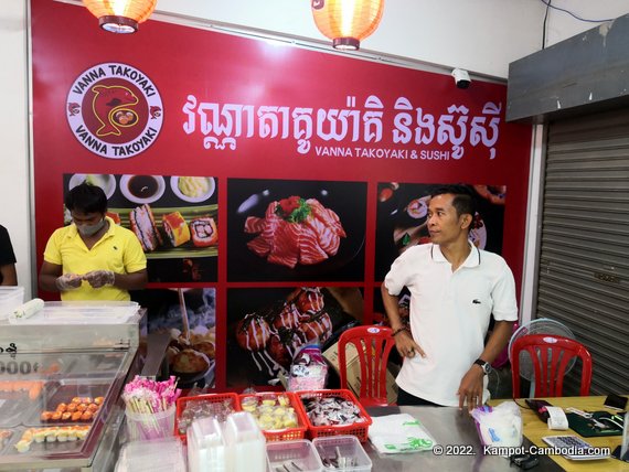 Vanna Takoyaki &  Sushi in Kampot, Cambodia.