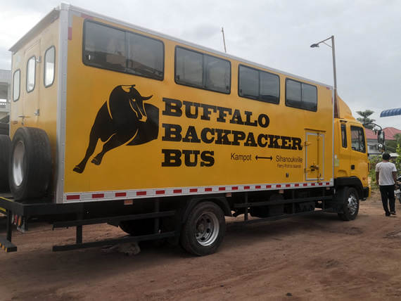 Buffalo Backpacker Bus between Kampot and SihanoukVille in Kampot, Cambodia.