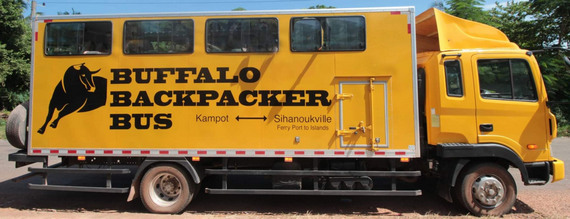 Buffalo Backpacker Bus between Kampot and SihanoukVille in Kampot, Cambodia.