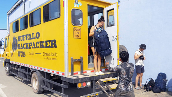 Buffalo Backpacker Bus between Kampot and SihanoukVille in Kampot, Cambodia.