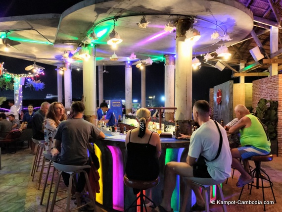 Kapal Seafood Restaurant, Club and SkyBar in Kampot, Cambodia.