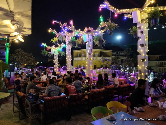 Kapal Seafood Restaurant, Club and SkyBar in Kampot, Cambodia.