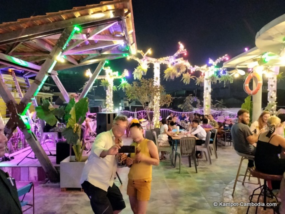 Kapal Seafood Restaurant, Club and SkyBar in Kampot, Cambodia.