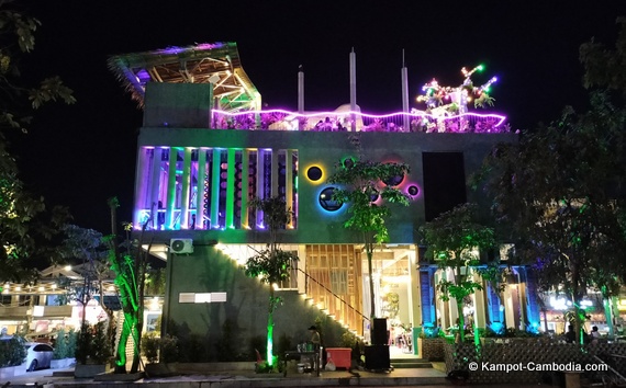 Kapal Seafood Restaurant, Club and SkyBar in Kampot, Cambodia.