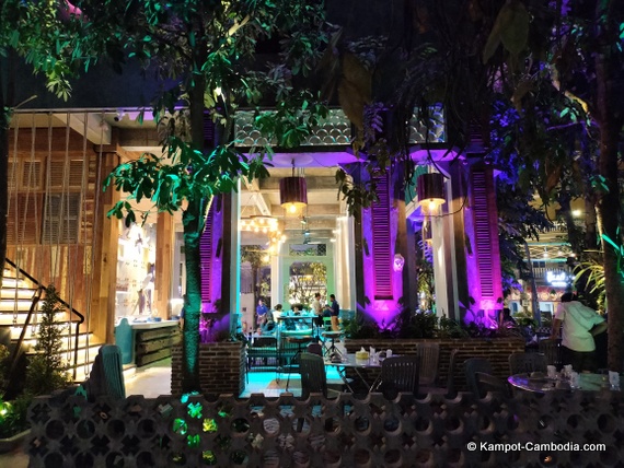 Kapal Seafood Restaurant, Club and SkyBar in Kampot, Cambodia.