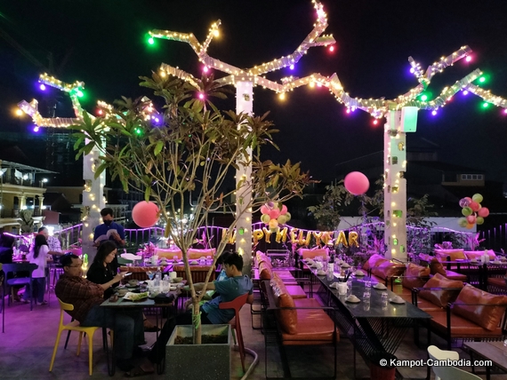 Kapal Seafood Restaurant, Club and SkyBar in Kampot, Cambodia.