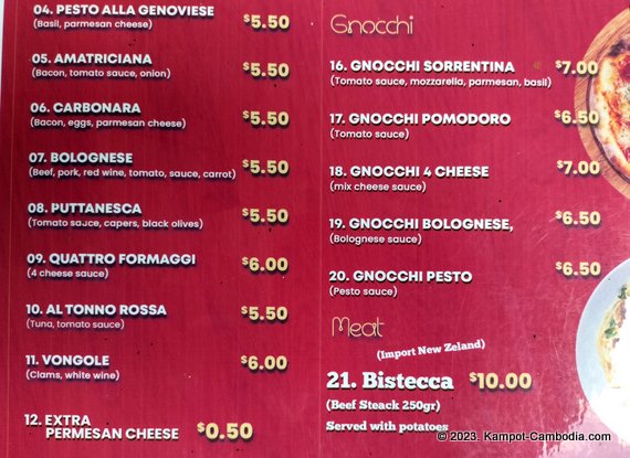 The Spaghetti House in Kampot, Cambodia.  Italian Restaurant.
