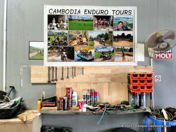 Kampot Dirt Bike Shop in Kampot, Cambodia.  Big Bike Repairs.