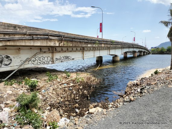 New Bridge in Kampot, Cambodia.  Kampong Bay Bridge.
